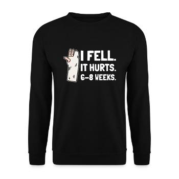 Gebrochener Arm Spruch - Ambruch Fraktur Gipsarm - Unisex Pullover - Schwarz - Vorne - Alina (178cm) & Michal (187cm)