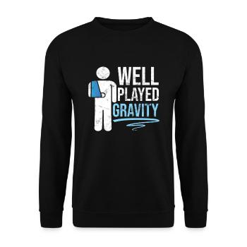 Gebrochener Arm Spruch - Ambruch Fraktur Gipsarm - Unisex Pullover - Schwarz - Vorne - Alina (178cm) & Michal (187cm)