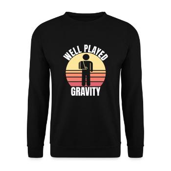 Gebrochener Arm Spruch - Ambruch Fraktur Gipsarm - Unisex Pullover - Schwarz - Vorne - Alina (178cm) & Michal (187cm)