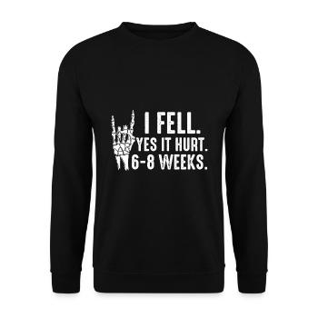 Gebrochener Arm Spruch - Fraktur Gipsarm - Unisex Pullover - Schwarz - Vorne - Alina (178cm) & Michal (187cm)
