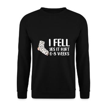 Gebrochenes Bein Spruch - Fraktur Gipsbein - Unisex Pullover - Schwarz - Vorne - Alina (178cm) & Michal (187cm)