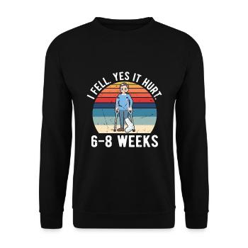 Gebrochenes Bein Spruch - Fraktur Gipbein - Unisex Pullover - Schwarz - Vorne - Alina (178cm) & Michal (187cm)