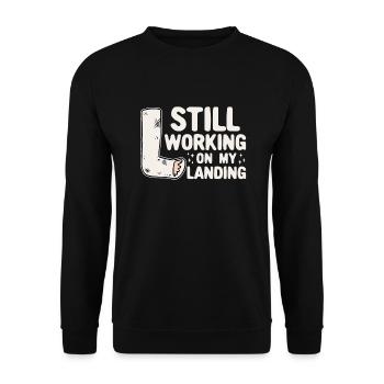 Gebrochenes Bein Spruch - Fraktur Gipsbein - Unisex Pullover - Schwarz - Vorne - Alina (178cm) & Michal (187cm)