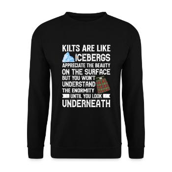 Schottischer Kilt Tracht Spruch - Schottenrock - Unisex Pullover - Schwarz - Vorne - Alina (178cm) & Michal (187cm)