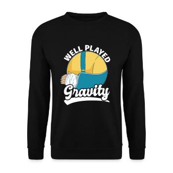 Gebrochener Arm Spruch - Fraktur Gipsarm - Unisex Pullover - Schwarz - Vorne - Alina (178cm) & Michal (187cm)