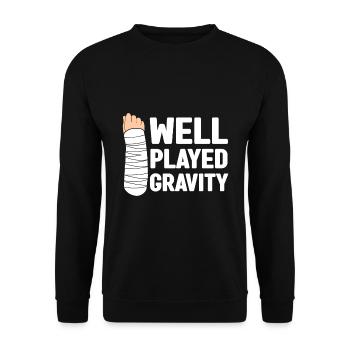 Gebrochener Arm Spruch - Fraktur Gipsarm - Unisex Pullover - Schwarz - Vorne - Alina (178cm) & Michal (187cm)