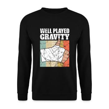 Gebrochener Arm Spruch - Fraktur Gipsarm - Unisex Pullover - Schwarz - Vorne - Alina (178cm) & Michal (187cm)