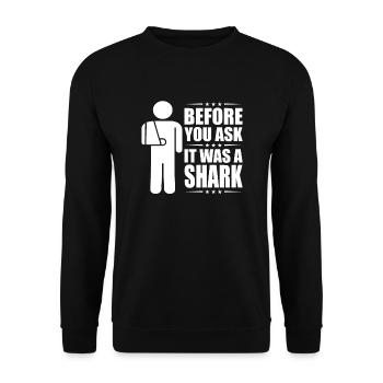 Before You Ask It Was A Shark - Knochenbruch - Unisex Pullover - Schwarz - Vorne - Alina (178cm) & Michal (187cm)