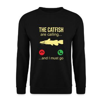 Catfish Telefonanruf - Wels Angler - Unisex Pullover - Schwarz - Vorne - Alina (178cm) & Michal (187cm)