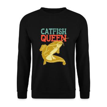 Wels Catfish Queen Fischerin Anglerin - Unisex Pullover - Schwarz - Vorne - Alina (178cm) & Michal (187cm)