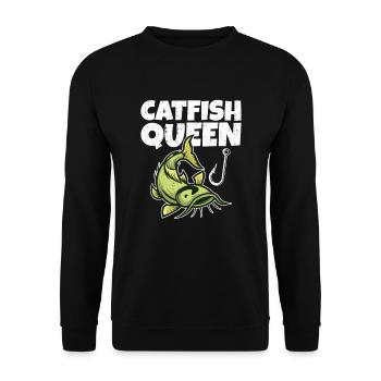 Wels Catfish Queen Fischerin Anglerin - Unisex Pullover - Schwarz - Vorne - Alina (178cm) & Michal (187cm)