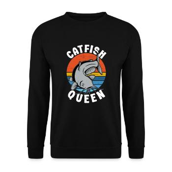 Wels Catfish Queen Fischerin Anglerin - Unisex Pullover - Schwarz - Vorne - Alina (178cm) & Michal (187cm)
