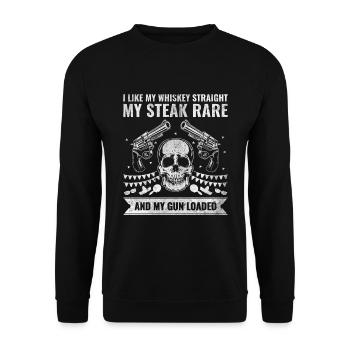 Whiskey Steak Pistolen - US Konservativ Cowboy - Unisex Pullover - Schwarz - Vorne - Alina (178cm) & Michal (187cm)