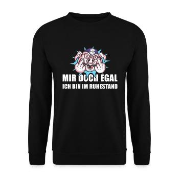 Mir Doch Egal Ich Bin Im Ruhestand Rente - Unisex Pullover - Schwarz - Vorne - Alina (178cm) & Michal (187cm)