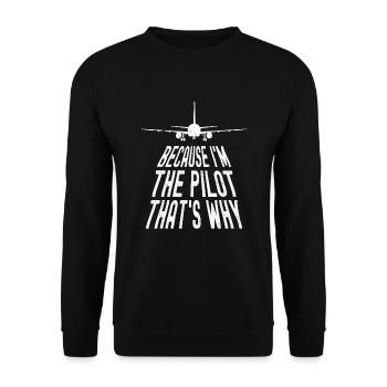 Weil ich der Kapitän bin Pilot Flugkapitän Flieger - Unisex Pullover - Schwarz - Vorne - Alina (178cm) & Michal (187cm)