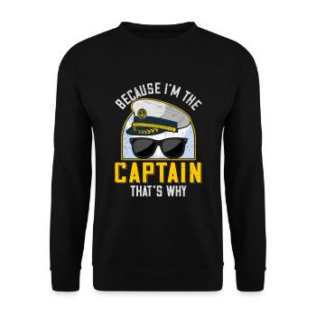 Weil ich der Kapitän bin Pilot Flugkapitän Flieger - Unisex Pullover - Schwarz - Vorne - Alina (178cm) & Michal (187cm)