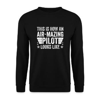 Aircraft Pun Airmazing Pilot - Pilote de ligne - Sweat-shirt Unisexe - noir - Devant - Alina (178cm) & Michal (187cm)