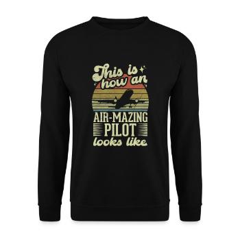 Aircraft Pun Airmazing Pilot - Pilote de ligne - Sweat-shirt Unisexe - noir - Devant - Alina (178cm) & Michal (187cm)