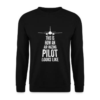 Aircraft Pun Airmazing Pilot - Pilote de ligne - Sweat-shirt Unisexe - noir - Devant - Alina (178cm) & Michal (187cm)