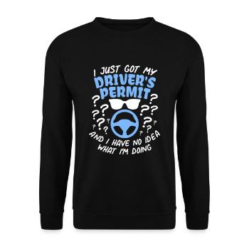 Führerscheinprüfung Bestanden Spruch Fahrerlaubnis - Unisex Pullover - Schwarz - Vorne - Alina (178cm) & Michal (187cm)