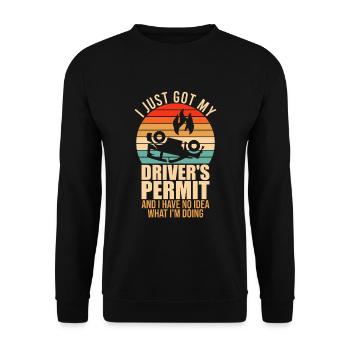 Führerscheinprüfung Bestanden Spruch Fahrerlaubnis - Unisex Pullover - Schwarz - Vorne - Alina (178cm) & Michal (187cm)