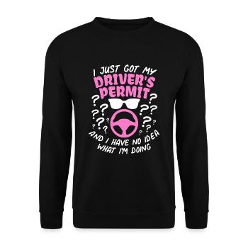 Führerscheinprüfung Bestanden Spruch Fahrerlaubnis - Unisex Pullover - Schwarz - Vorne - Alina (178cm) & Michal (187cm)