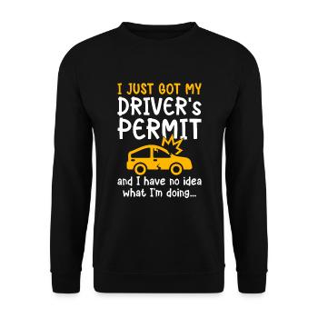 Führerscheinprüfung Bestanden Spruch Fahrerlaubnis - Unisex Pullover - Schwarz - Vorne - Alina (178cm) & Michal (187cm)