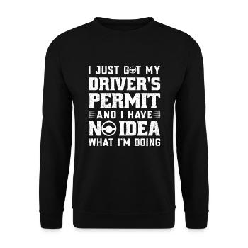 Führerscheinprüfung Bestanden Spruch Fahrerlaubnis - Unisex Pullover - Schwarz - Vorne - Alina (178cm) & Michal (187cm)