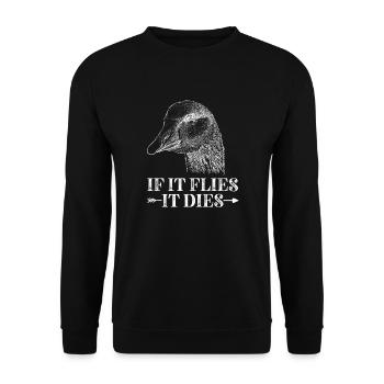 Wenn es fliegt, stirbt es Entenjagd - Unisex Pullover - Schwarz - Vorne - Alina (178cm) & Michal (187cm)