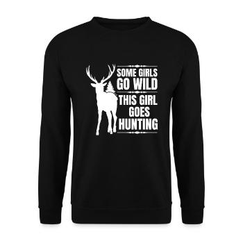 Hirschjagd Jägerin Spruch Jagd - Unisex Pullover - Schwarz - Vorne - Alina (178cm) & Michal (187cm)