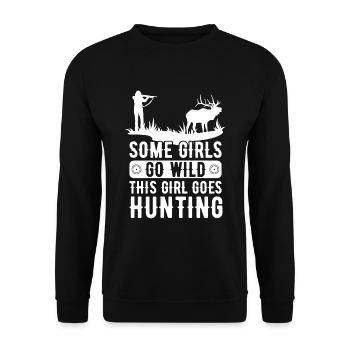 Hirschjagd Jägerin Spruch Jagd - Unisex Pullover - Schwarz - Vorne - Alina (178cm) & Michal (187cm)