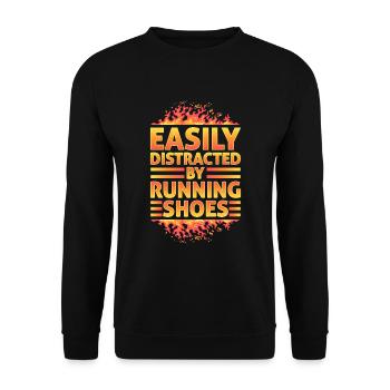 Abgelenkt durch Laufschuhe - Läufer Laufen Runner - Unisex Pullover - Schwarz - Vorne - Alina (178cm) & Michal (187cm)