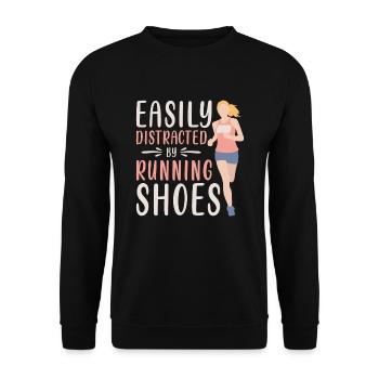 Abgelenkt durch Laufschuhe - Läufer Laufen Runner - Unisex Pullover - Schwarz - Vorne - Alina (178cm) & Michal (187cm)