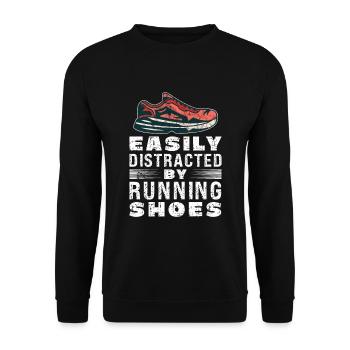 Abgelenkt durch Laufschuhe - Läufer Laufen Runner - Unisex Pullover - Schwarz - Vorne - Alina (178cm) & Michal (187cm)