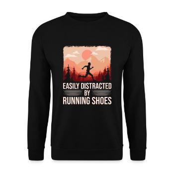 Abgelenkt durch Laufschuhe - Läufer Laufen Runner - Unisex Pullover - Schwarz - Vorne - Alina (178cm) & Michal (187cm)