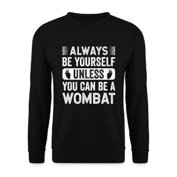 Lustiges Australischer Wombat Spruch - Unisex Pullover - Schwarz - Vorne - Alina (178cm) & Michal (187cm)