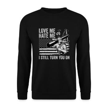 Drôle d’électricien haute tension disant électricité - Sweat-shirt Unisexe - noir - Devant - Alina (178cm) & Michal (187cm)