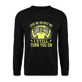 Drôle d’électricien haute tension disant électricité - Sweat-shirt Unisexe - noir - Devant - Alina (178cm) & Michal (187cm)