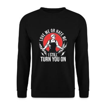 Drôle d’électricien haute tension disant électricité - Sweat-shirt Unisexe - noir - Devant - Alina (178cm) & Michal (187cm)