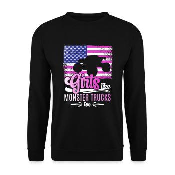 Girls also like monster trucks girls monsters - Unisex Sweatshirt - black - Front - Alina (178cm) & Michal (187cm)