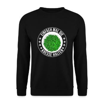 Einfach Mal die Kresse Halten Gartenlust Gärtner - Unisex Pullover - Schwarz - Vorne - Alina (178cm) & Michal (187cm)