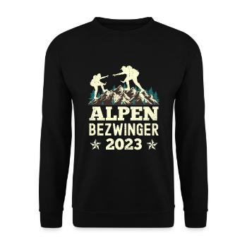 Alpenbezwinger 2023 Alpenüberquerung Finisher - Unisex Pullover - Schwarz - Vorne - Alina (178cm) & Michal (187cm)