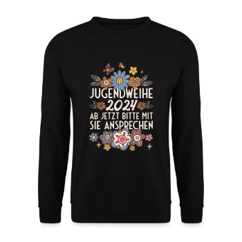 Jugendweihe 2024 Ab Jetzt Bitte Mit Sie Ansprechen - Unisex Pullover - Schwarz - Vorne - Alina (178cm) & Michal (187cm)