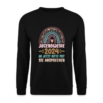 Jugendweihe 2024 Ab Jetzt Bitte Mit Sie Ansprechen - Unisex Pullover - Schwarz - Vorne - Alina (178cm) & Michal (187cm)