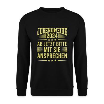 Jugendweihe 2024 Ab Jetzt Bitte Mit Sie Ansprechen - Unisex Pullover - Schwarz - Vorne - Alina (178cm) & Michal (187cm)