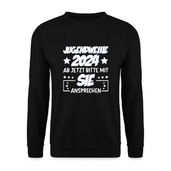 Jugendweihe 2024 Ab Jetzt Bitte Mit Sie Ansprechen - Unisex Pullover - Schwarz - Vorne - Alina (178cm) & Michal (187cm)
