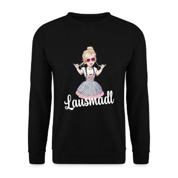 Lausmadl Dirndel ersatz Kostüm Bayrisch Spruch - Unisex Pullover - Schwarz - Vorne - Alina (178cm) & Michal (187cm)