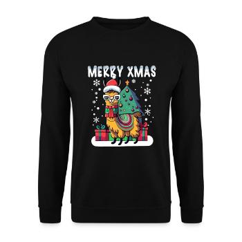Lama dans la neige avec chapeau de Père Noël célébrant Noël - Sweat-shirt Unisexe - noir - Devant - Alina (178cm) & Michal (187cm)