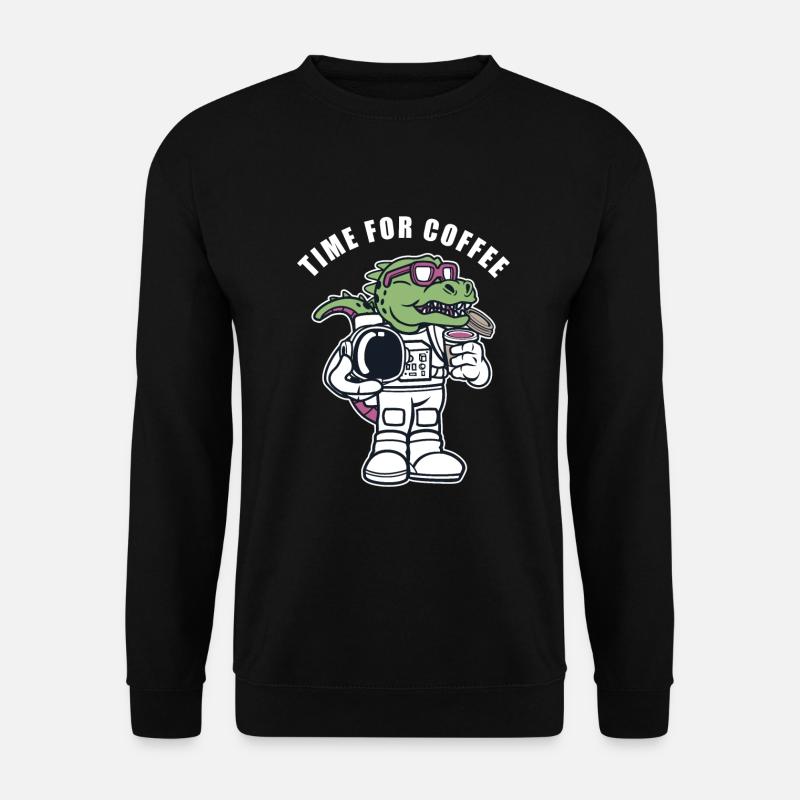 Dino Kaffee Büro Astronaut Geschenk Shirt - Unisex Pullover - Schwarz