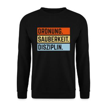 Ordnung Sauberkeit Disziplin, Deutsche Tugenden 3C - Unisex Pullover - Schwarz - Vorne - Alina (178cm) & Michal (187cm)
